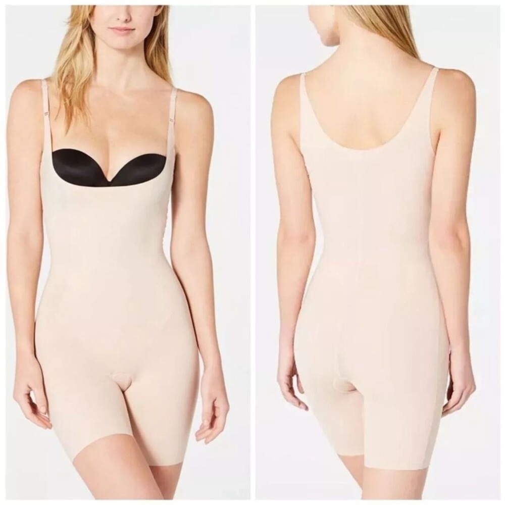 Spanx Thinstincts Open Bust Bodysuit Nude Small EUC